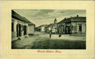 Fülek, Filakovo; Fő utca, Lisztraktár a Menyecskéhez, Kálmán József üzlete, dohánytőzsde. W. L. Bp. 5966. / main street, flour warehouse, shops