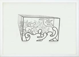 Victor Vasarely (1908-1997): Játék. Szitanyomat, papír, jelzett és számozott (96-100). 25x39,5 cm. Üvegezett fa keretben / Victor Vasarely (1908-1997): Composition in pink. Serigraphy on paper, signed and numbered (96-100). 25x39,5 cm. Framed.