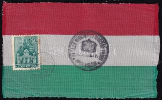 1938. okt. 11. Ipolyság, Az első visszatért magyar város irredenta alkalmi bélyegzés nemzeti színű szalagon, 14,5x8,5 cm