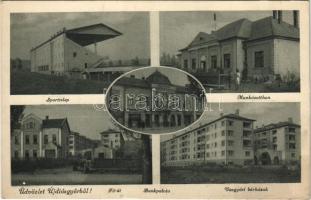 Újdiósgyőr, Diósgyőr (Miskolc); Sporttelep, Munkásotthon, Bankpalota, Takarékpénztár, üzletek, Fő út, Vasgyári bérházak