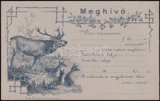 cca 1910-1920 Vadászati meghívó, díszes, kitöltetlen levelezőlap, 14,5x9 cm