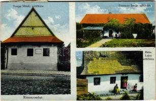 1917 Rimaszombat, Rimavská Sobota; Tompa Mihály, Ferenczy István és Blaha Lujza szülőháza / birth houses of famous people
