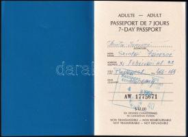 1967 Expo 67 Passeport de 7 Jours, 7-day Passport / az 1967-es montreali világkiállításra szóló, hét...