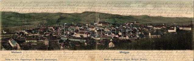 Medgyes, Mediasch, Medias; Guggenberger Frigyes kiadása, két-részes kinyitható panorámalap / 2-tiled folding panoramacard