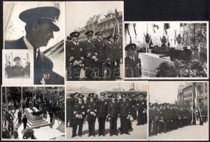 cca 1942 Vegyes, folyamőrséggel kapcsolatos fotó tétel, 7 db, 4 fotón azonosítatlan ünnepséggel, 3 fotón ünnepséggel az Ungvár Duna-tengerjáró hajó hősi halottainak állított emlékműnél, (Csepeli Szabadkikötő?), egy hátoldalán pecséttel (Orelly Fotó), kis kopásnyomokkal, két fotó sarkán cellux-szal, és gyűrődésnyommal, 12x17 cm és 9x6 cm közötti méretben
