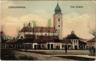 1917 Liptószentmiklós, Liptovsky Mikulás; Katolikus templom, tér, Belnay I. és Vozáry Mihály üzlete. Csech Ignác kiadása / church, shops, square (EK)