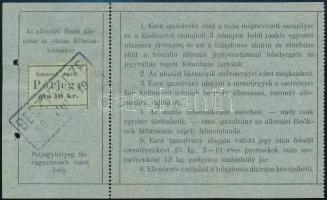 1889 Szamosvölgyi vasút igazolvány félárú jegyre. Hátoldalán 10kr pótjeggyel / Local railways identi...