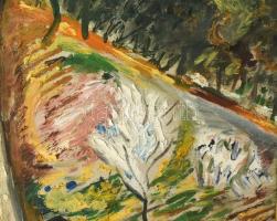 Kelemen Emil (1895-1975): Csendélet tájban. Olaj, vászon, jelzett. Fa keretben, 78x61,5 cm / Oil on ...