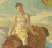 Udvary Pál (1900-1987): Itatás (Balatonpart?). Olaj, vászon. Jelezve balra lent. Hátoldalán Képzőműv...