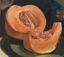 Fóth Ernő (1934-2009): Dinnyés csendélet, 1960-as évek. Olaj, vászon. Jelzett. A hátoldalán autográf...