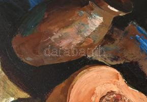 Fóth Ernő (1934-2009): Dinnyés csendélet, 1960-as évek. Olaj, vászon. Jelzett. A hátoldalán autográf...