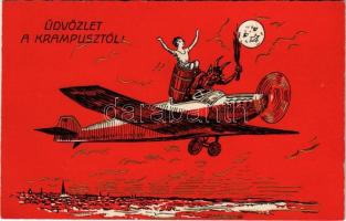 1934 Üdvözlet a Krampusztól! Repülőgép / Krampus on aircraft. Erika