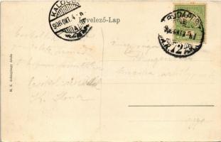 1906 Eger, Eger-patak, gőzmalom, Fischer Lipót üzlete, lisztraktár, lovashintó a patakban (EK)