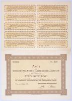 Ausztria / Bécs 1928. &quot;Edelmetallwerke Aktiengesellschaft&quot; részvény 10Sch-ról, szelvényekkel T:I- / Austria / Wien 1928. &quot;Edelmetallwerke Aktiengesellschaft&quot; share about 10 Schilling, with coupons C:AU