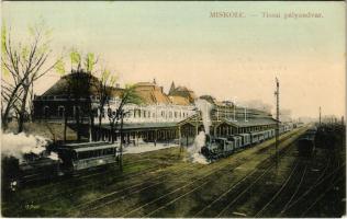 1912 Miskolc, Tisza pályaudvar, vasútállomás, gőzmozdonyok. W.L. Bp. 1072. Lange Vilmosné kiadása