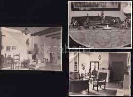 cca 1949-1961 Enteriőrök, lakásbelsők régi bútorokkal, 8 db fotó, 11x8,5 cm körüli méretben