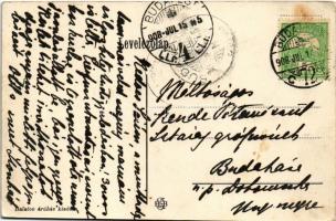 1908 Siófok, Baross hajó a kikötőben, karikázó gyerekek. Balaton áruház kiadása (EK)