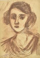 Czóbel Béla (1883-1976): Női portré. Kréta, papír, jelzett, lap alja kissé foltos és kissé sérült, 41,5×29 cm