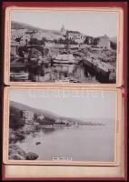 1895 Abbazia, leporelló album 12 fotóval, díszes, aranyozott egészvászon-kötésben kissé sérült, folt...