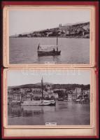 1895 Abbazia, leporelló album 12 fotóval, díszes, aranyozott egészvászon-kötésben kissé sérült, folt...