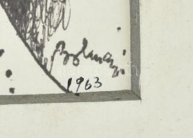 Bolmányi Ferenc (1904-1990): Memento, 1963.
Tus, toll, papír, jelzett. Hátoldalán feliratozott. Pas...