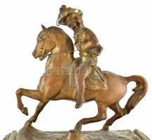 Feles ütős asztali óra tetején lovas figura, nincs kipróbálva, sérült. 37x15x55cm