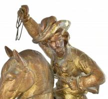 Feles ütős asztali óra tetején lovas figura, nincs kipróbálva, sérült. 37x15x55cm