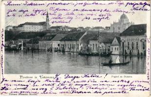 1900 Vukovar, Pogled sa Dunava. Tiskara Sriemske Novine / Dunai árvíz, zsinagóga / Danube flood, synagogue (EK)