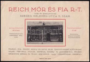 cca 1930 Aranyműves. Reich Mór és fiai RT. Szeged. Papír cégtábla és reklám nyomtatvány. 17x23 c, 17...