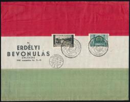 1940 Erdélyi bevonulás emlékére. magyar trikolor, alkalmi bélyegzéssel Marosvárhely visszatért. 23x37 cm