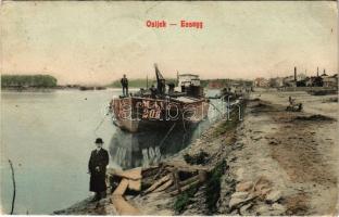 1907 Eszék, Osijek, Essegg; kikötő, MÁV 206-os számú uszály / port, barge (EK)