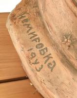 Sárkuti jelzéssel: ????????? (Nemirovka) 1943 Katonatiszt büsztje. Terakotta. Sérült. m: 45 cm