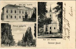 1906 Bős, Böős, Bes, Gabcikovo; Római katolikus népiskola és templom, Fő utca gyalogjárda / school and church, main street (Rb)