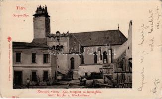 1905 Késmárk, Kezmarok (Tátra, Szepes); Katolikus templom és haranglába. Feitzinger Ede 359. Os. / Kath. Kirche und Glockenthurm / church and belfry (kis szakadás / small tear)