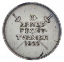 Ausztria 1900. "III. Armee Fechtturnier 1900" jelzett Ag vívósport emlékérem (16,96g/0.800...