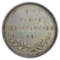 Ausztria 1901. "9tes Corps Fechtturnier" jelzett Ag vívósport emlékérem (9,57g/0.800/30mm)...