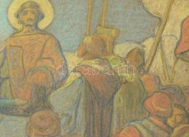 Udvary Géza (1872-1932): Szent István templomot alapít. Pasztell, ceruza, papír, jelzett. Hátoldalán...