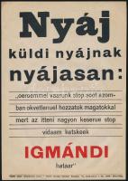 cca 1920-1930 Nyáj küldi nyájnak nyájasan: ..., Schmidthauer-féle Igmándi keserűvíz reklám-, villamosplakát, Bp., Globus-ny., 24x17 cm