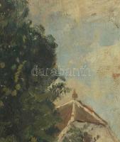 Greguss Imre (1856-1910): Balatonkenesei református paplak és templom. Olaj, falemez, jelzett a háto...