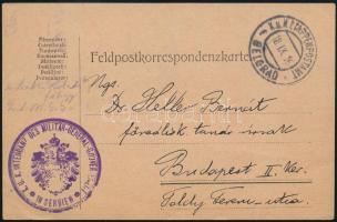 1916 dr. Heller Bernátnak néprajztudós, Rabbiképző igazgatója által írt tábori posta levelezőlap Belgrádból.