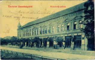 1912 Zsombolya, Hatzfeld, Jimbolia; Muschong palota, Ifj. Keks kárpitos üzlete. W. L. 427. / palace, shop (apró lyukak / pinholes)