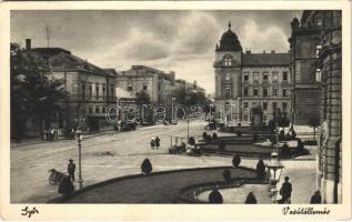 1936 Győr, vasútállomás, automobil (EK)