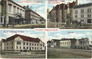 1915 Magyaróvár, Mosonmagyaróvár; Központi kávéház, Takarékpénztár, Vármegyeház, Fekete Sas szálloda, M. kir. Gazdasági Akadémia, Múzeum. Pingitzer Ignác kiadása (EK)