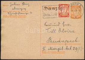 1939 Díjkiegészített díjjegyes levelezőlap Budapestre / PS-card with additional franking to Budapest