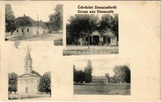 1908 Dunacséb, Dunaczéb, Celarevo; Dungyerszky kastély, templom, Schuhmacher Károly üzlete / castle, church, shop (Rb)