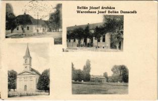 1909 Dunacséb, Dunaczéb, Celarevo; Dungyerszky kastély, templom, Bellán József üzlete / castle, church, shop (Rb)