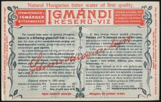 cca 1920-1930 Schmidthauer-féle Igmándi keserűvíz többnyelvű reklám szórólapja, 23x14,5 cm
