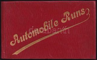 1905 Automobile Runs - autóregiszter Goldman & Salatsch kiadvány a megtett útvonalakról Ausztria területén, megjegyzésekkel (pl. karambol kerékpárossal), németül 3/4 részig kitöltve, bőr borítóval, szép állapotban
