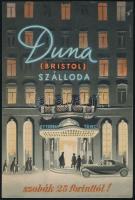 cca 1946-1948 Káldor László (1905-1963): Duna (Bristol) Szálloda, villamosplakát, Plakát- Címke- és Zeneműnyomda, 24,5x16,5 cm