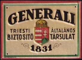 cca 1925 Generali Triesti Általános Biztosító Társulat alumínium tábla dombornyomott címerrel, szép állapotban, 9×13 cm